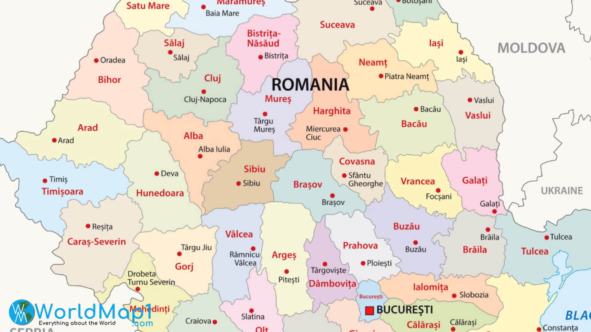 Carte de la Roumanie avec la Moldavie